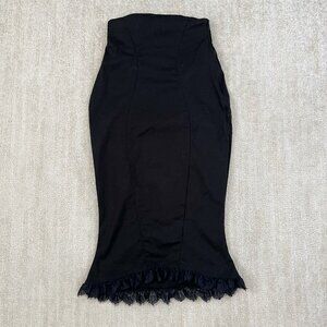 Laura Byrnes Pinup Couture Spring 2015 Black Lace Hem Wiggle Midi Skirt S
